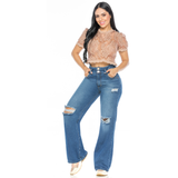 Wide Leg- Slouchy Blue Ripped Jeans