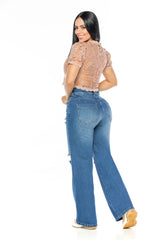 Whatever Is Clever- 8056 Ripped Slouchy Jeans- Medium Blue Wash